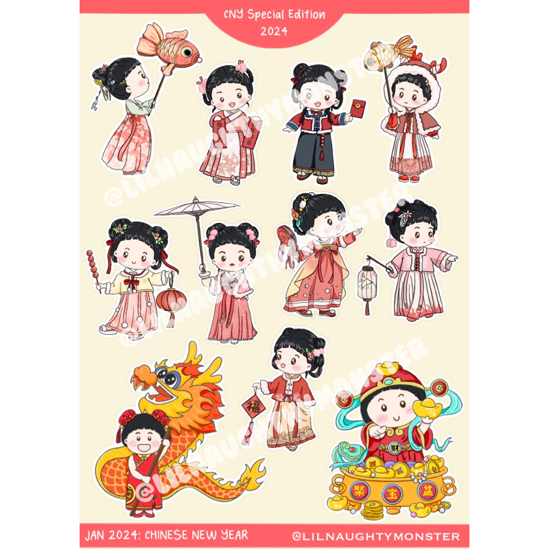 

LILNAUGHTYMONSTER Sticker Chinese New Year CNY Special Edition Glitter A6 Kiss Cut