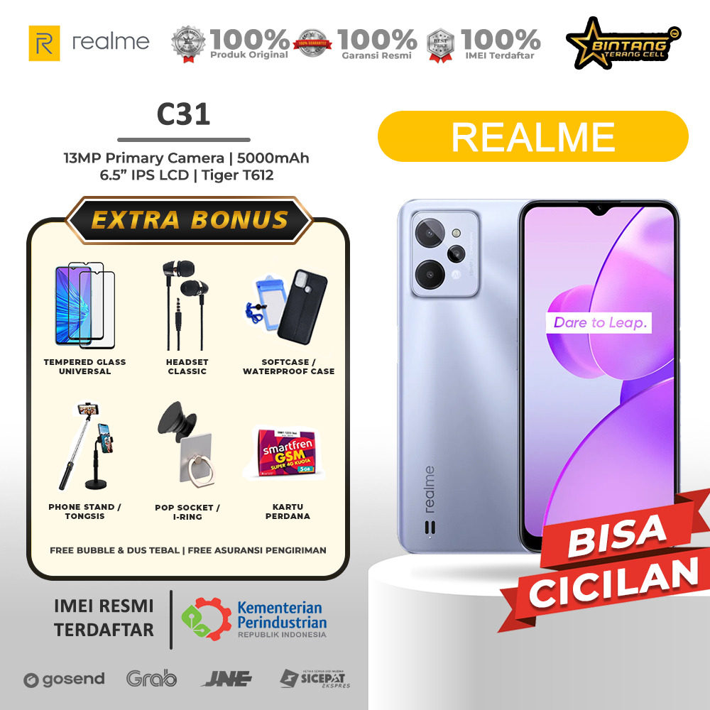 HP Realme C31 Unisoc Tiger T612 (12 nm) RAM 3/32GB - 4/64GB Garansi Resmi