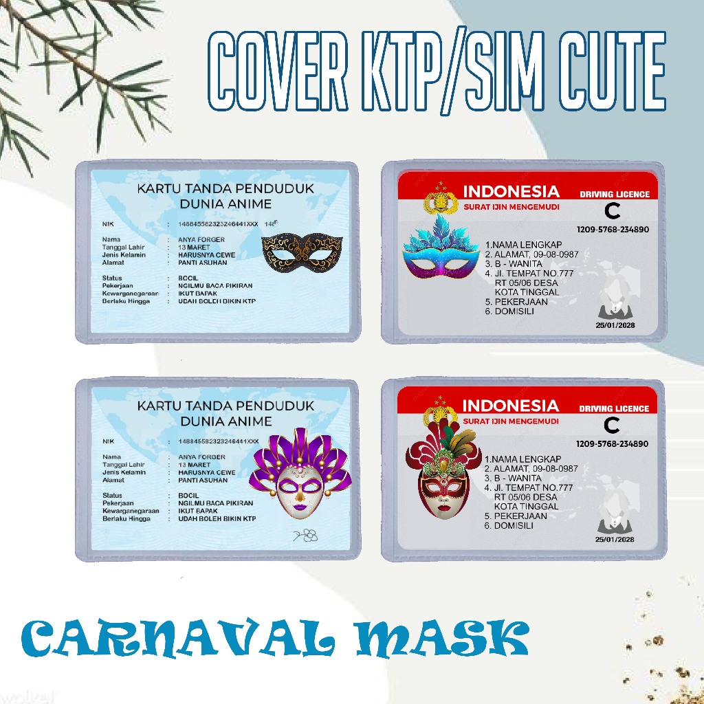 Cover Pelindung Kartu Identitas KTP SIM Karakter Karnaval Mask