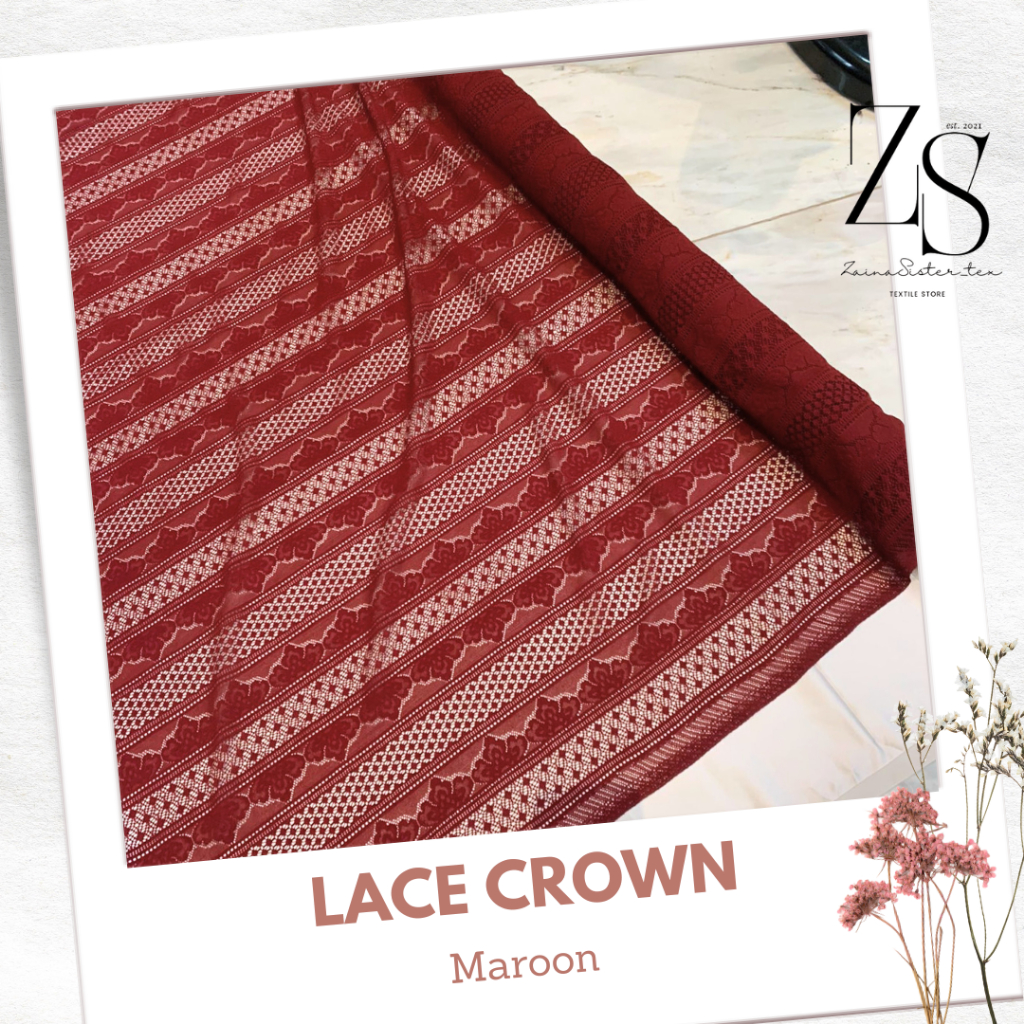 Kain Brokat Lace Salur Crown Meteran Mewah Premium Warna Merah Marun Maroon