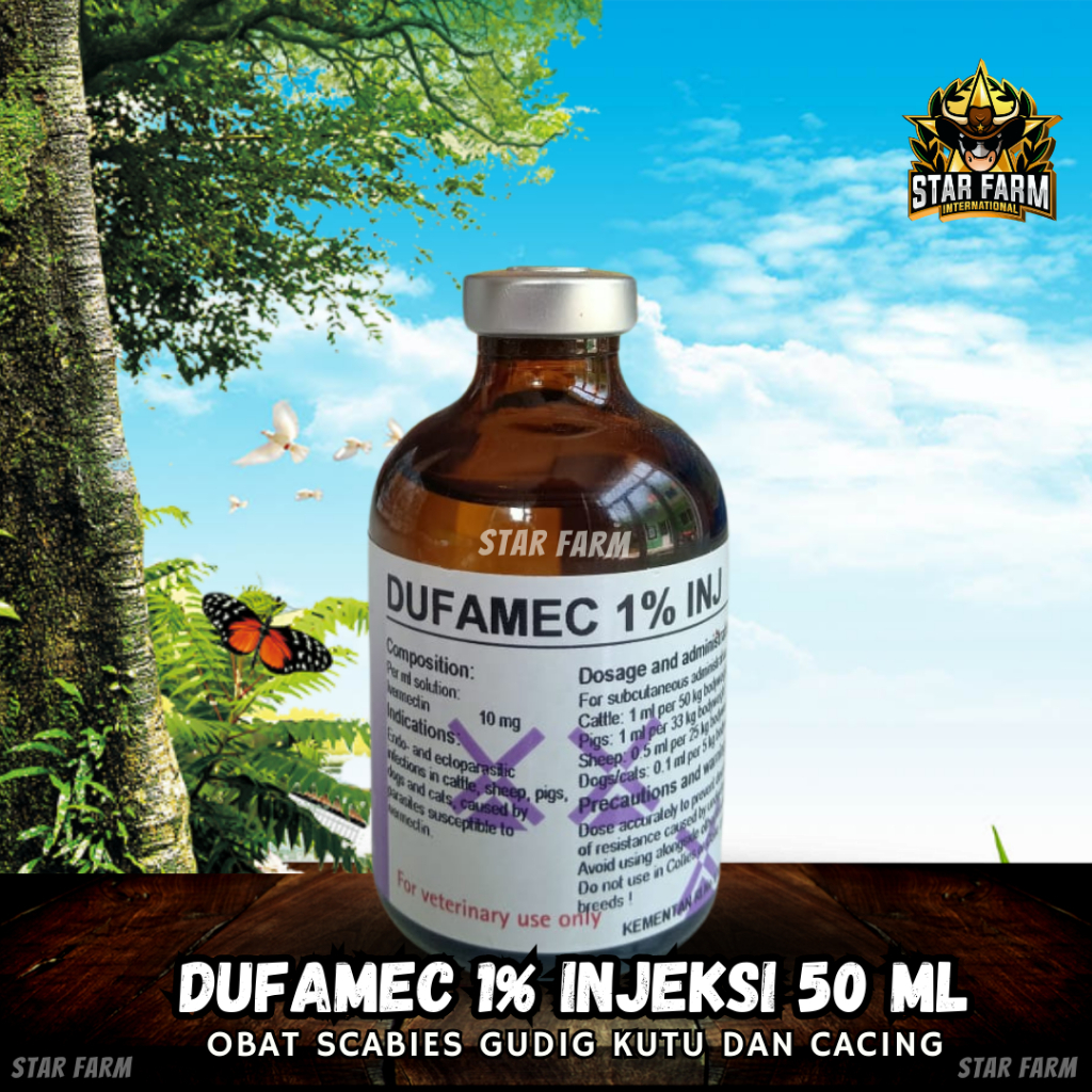 Dufamec 1% Injeksi 50 Ml  Obat Scabies Gudig Kutu dan Cacing Pada Sapi Kambing Domba - Star Farm