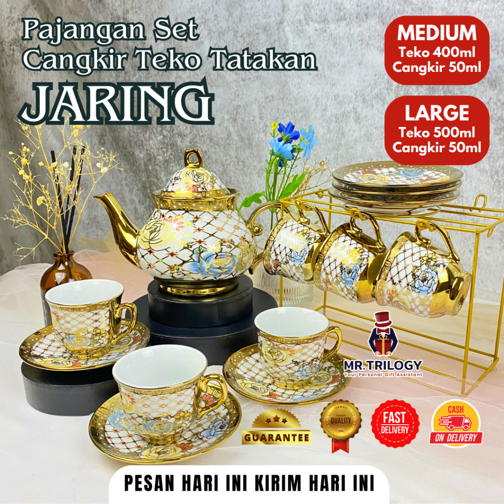 

Hampers Cangkir Set Keramik Mewah JARING Teko Tatakan Souvenir Pajangan Set Gelas Mug Teh Kopi