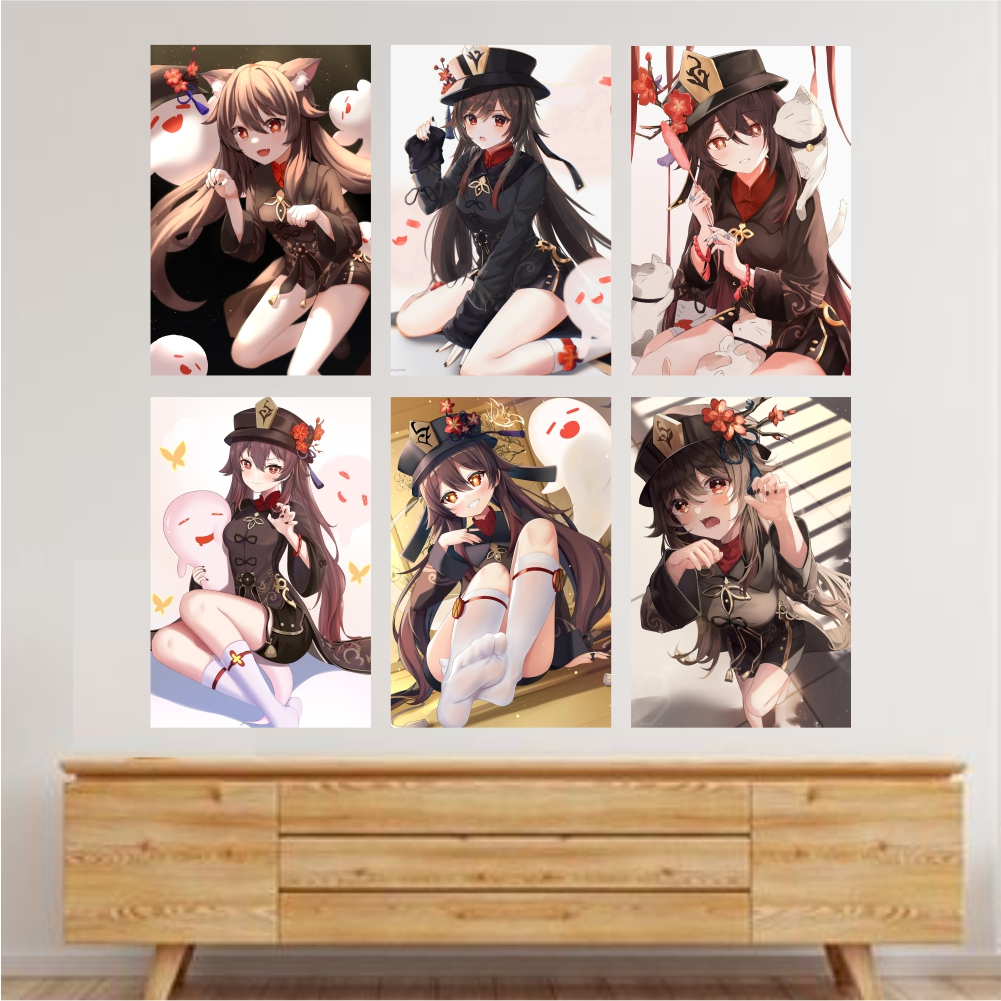 Hiasan Dinding Anime HuTao Genshin Impact | Poster Kayu Anime