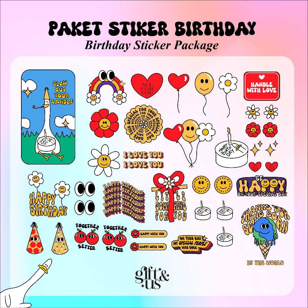 

Gift&Us - Stiker Birthday Lucu Estetik Packaging Kado