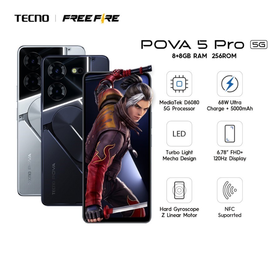 TECNO POVA 5 pro 5g & pova 5 - 8GB*+256GB GARANSI RESMI/ORIGINAL-POVA5PRO 5G BLACK