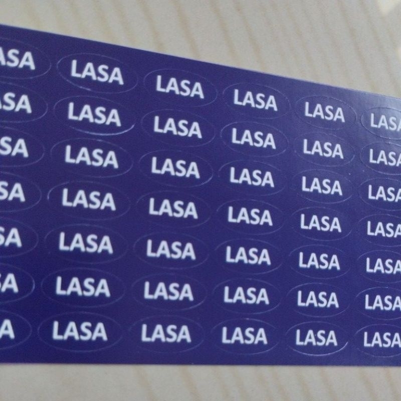 

stiker label lasa biru oval