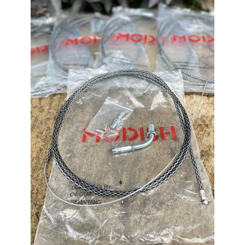 KABEL GAS SERAT CARBON THAILAND PLUS L BAUT LENGKAP TALI GAS UNIVERSAL MOTOR  STANDAR/SPONTAN