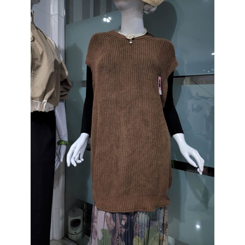 LONG VEST KNIT PREMIUM UNISEX PRIA / WANITA RAJUT COKLAT