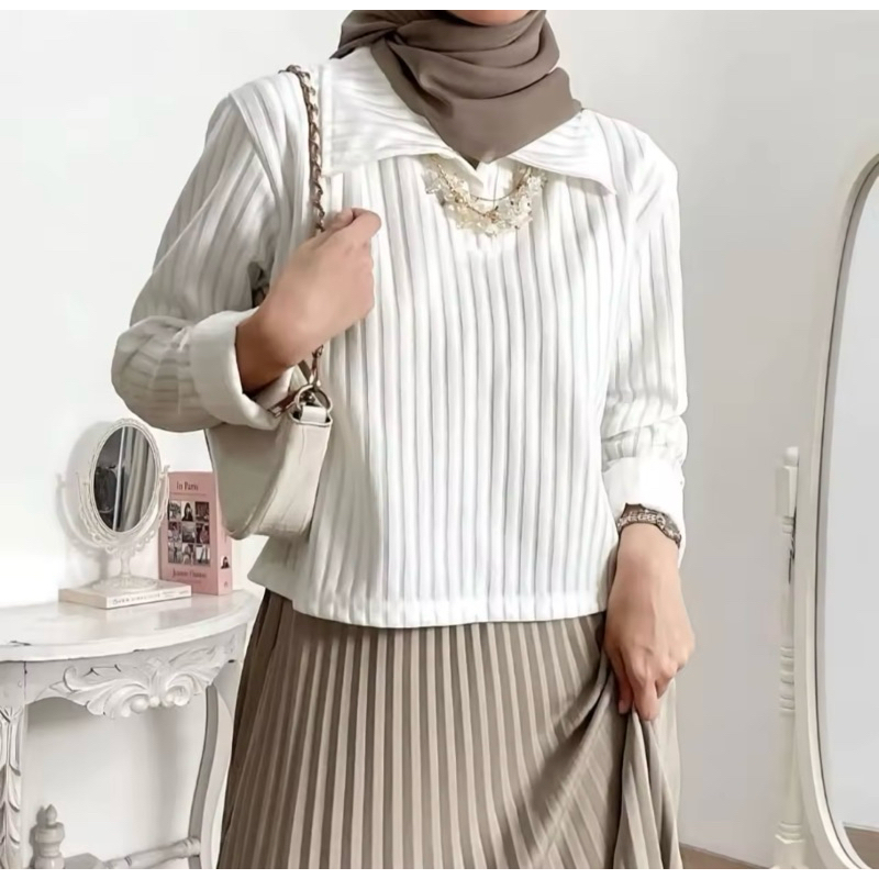 Kaos Panjang Wanita Knit Rib - Kaos Polo Crop hornet // Crop Top Longsleve knit polo baju atasan wan