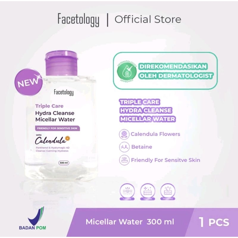 Facetology Triple Care Hydra Cleanse Micellar Water 300 ML Pembersih Wajah Sensitive Skin Pembersih Make Up