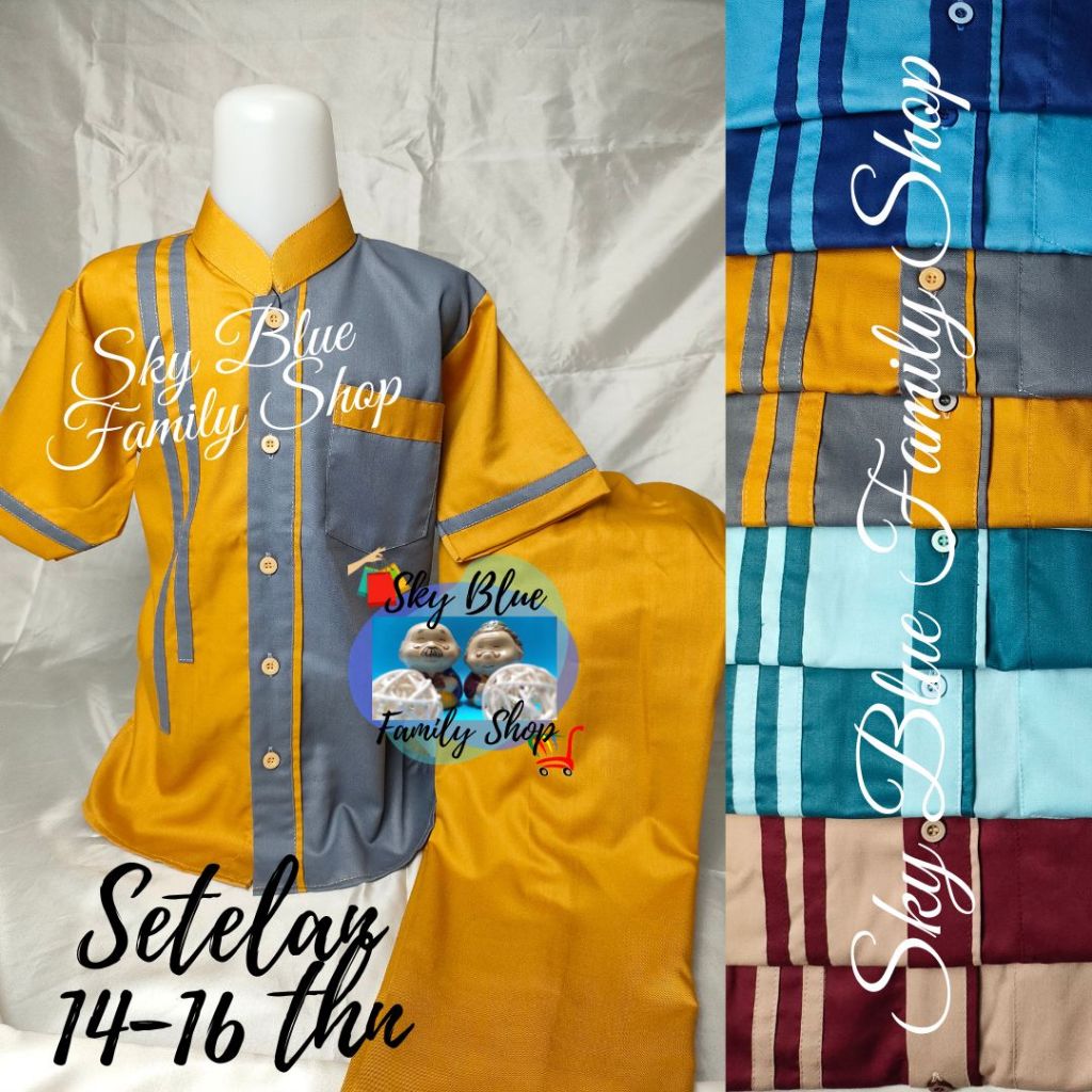 Sky Blue Family Shop BK-RKM190 Baju KOKO Usia 14 15 16 tahun ANAK Laki Setelan Set Toyobo Pakistan B