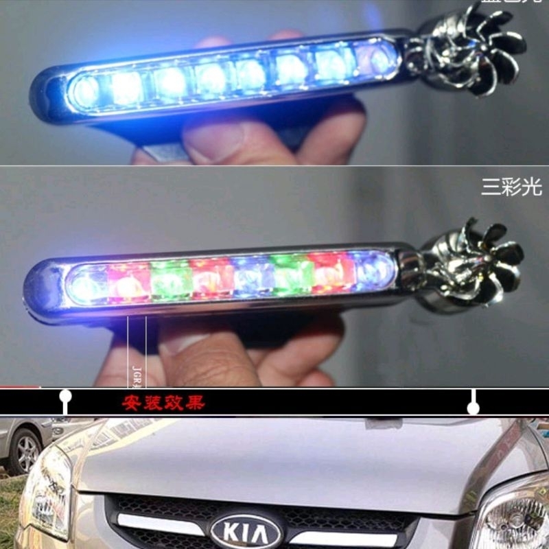 Lampu DRL angin mobil Grill 8 LED Tenaga Angin Tanpa Kabel A313