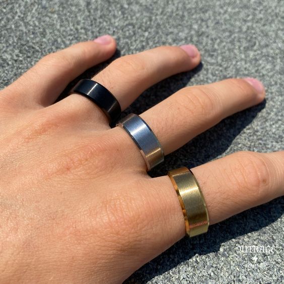 cincin titanium cowo cewe keren lebar 3mm warna hitam silver dan gold - ring cincin pria wanita