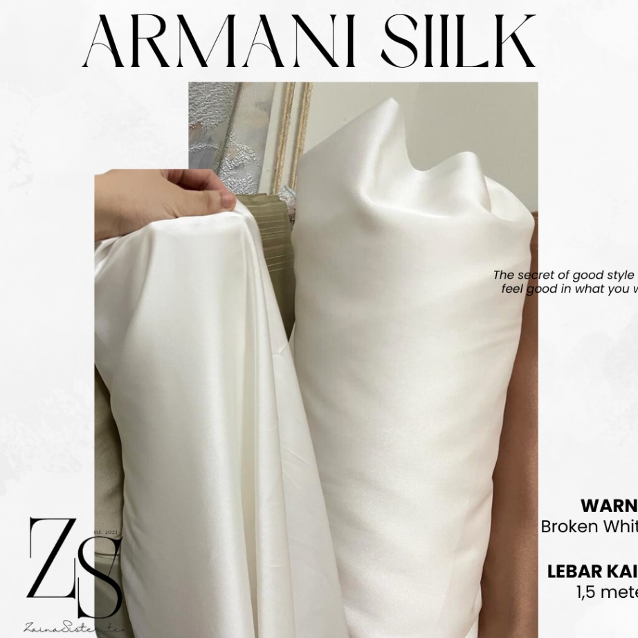 Terlaku Bahan Kain Satin Armani Silk Premium Quality Armani Silk Polos Warna Putih Tulang Broken Whi