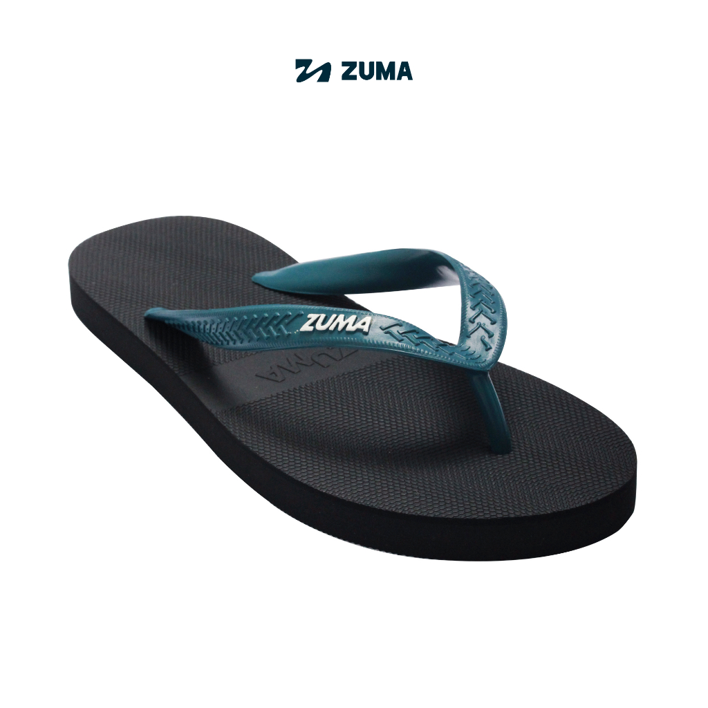 Zuma Men Classic 31 Black Turquoise, Sandal Jepit Pria Karet Polos, Hitam Pirus