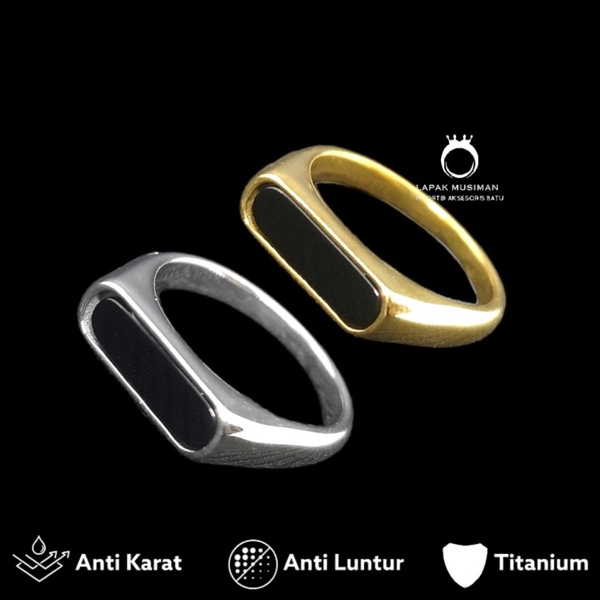 Cincin Pria Super Keren Black Onyx Silver Gold