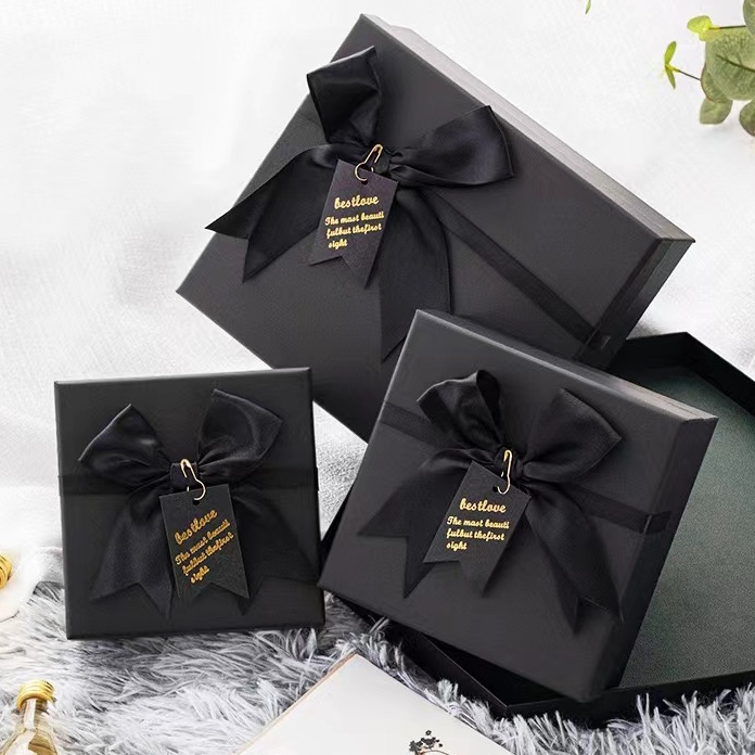 

[REALPICT] Kotak Hadiah Hitam Polos Pita/ Kado / Hampers / Gift Box Free Kertas Cacah Serut Kualitas Baik