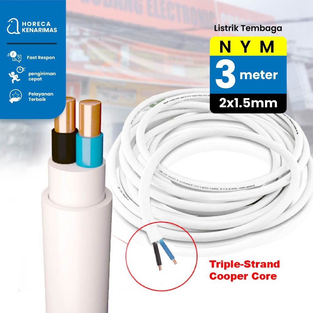 Kabel Listrik Tembaga NYM 2x1.5mm / Kabel Listrik Tembaga Asli 3M SNI