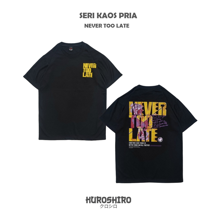 KUROSHIRO - Kaos Laki Laki Never Baju Pria Dewasa-BLACK