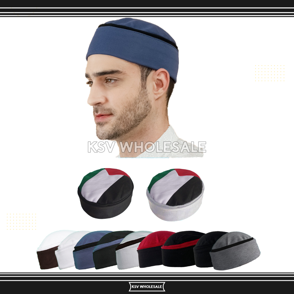 GROSIR (10 Pcs) Peci Lipat Khas Mesir Premium Haji Alay Kopiah Pria Biru Putih Hitam Kopyah Bulat Sh