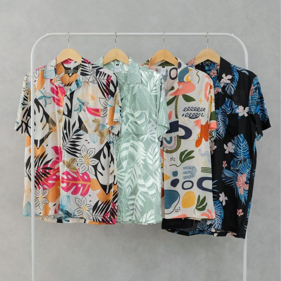 Kemeja Pantai Pria Baju Hawai Motif Bunga Floral Kekinian Rayon Premium