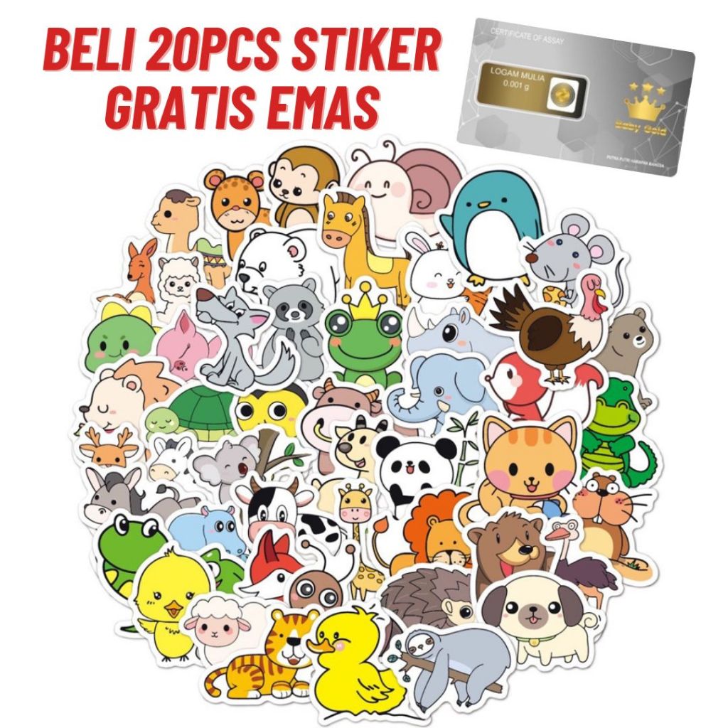 

50 PCS Stiker Cute Animals - A /Anti Air Untuk Dekorasi Koper / Notebook