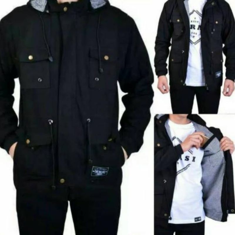 jaket parka pria bahan kanvas