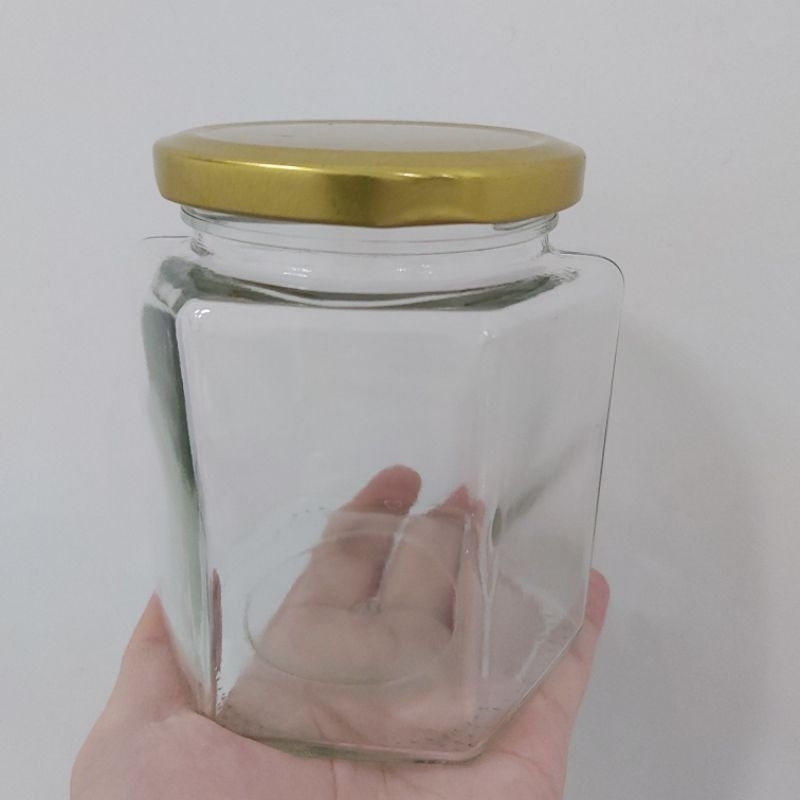 Set Botol Jar Kaca Bekas Madu Hexagonal 500 ml (isi 6 pcs)