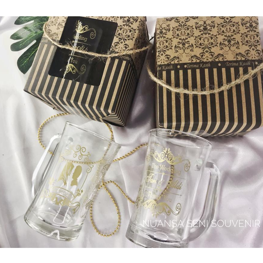 Souvenir Pernikahan Cangkir Kaca CL Slim Jumbo Mug Minum Gelas Jus Gelas Sablon Kemas Paper Box