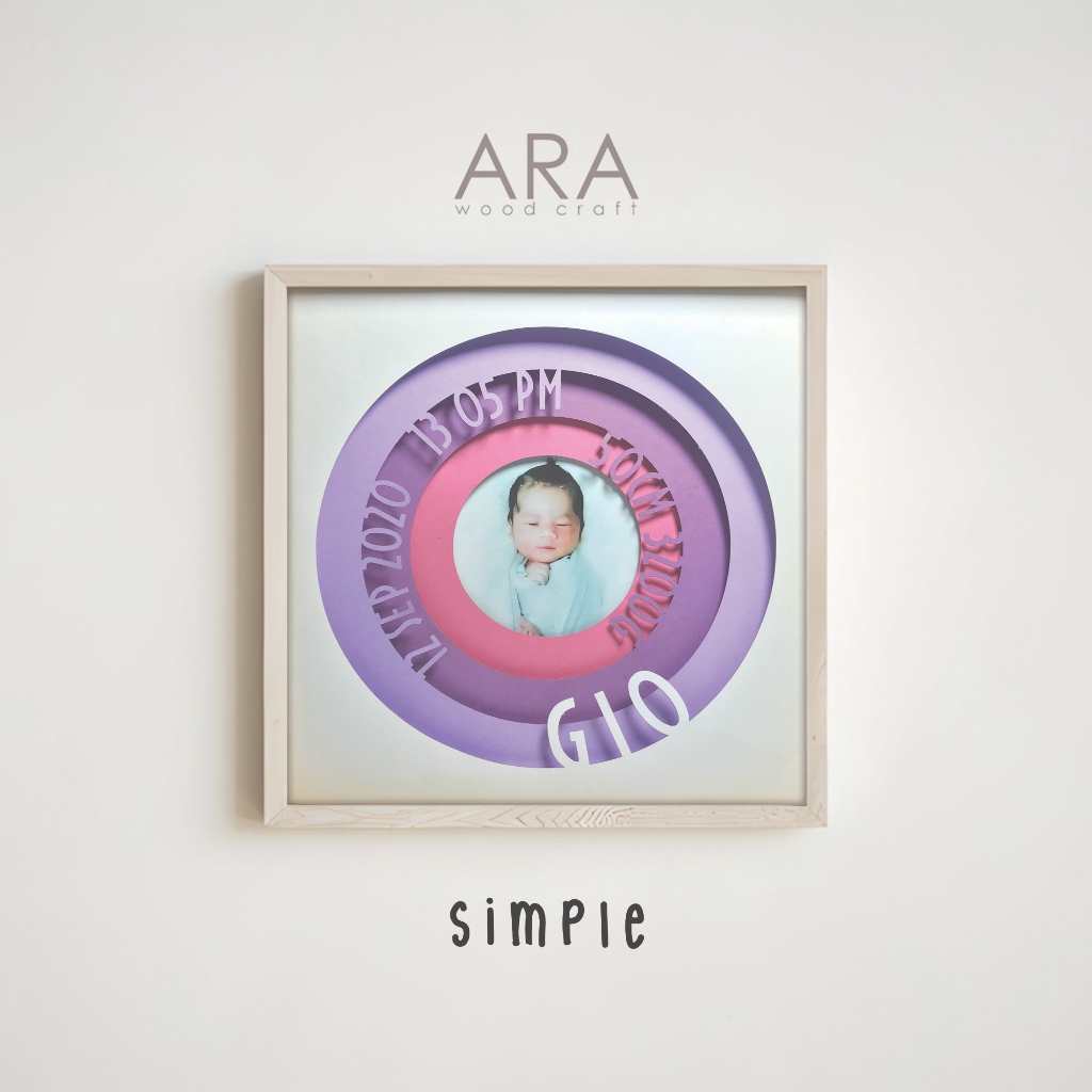 Arawooden Papan Nama Bayi 3D Shadow Box Baby Frame Polos Simpel