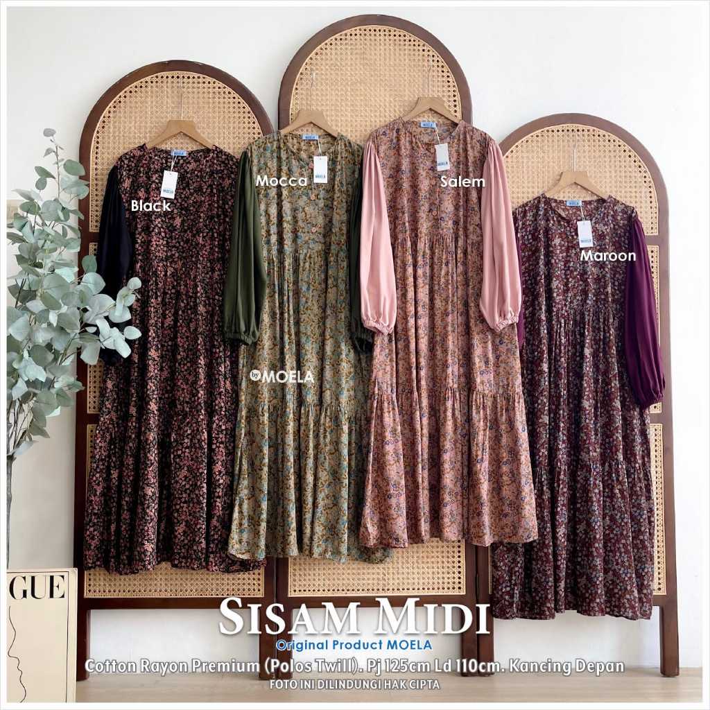 SISAM MIDI DRESS COTTON RAYON PREMIUM KANCING AKTIF BUSUI FRIENDLY BY MOELA