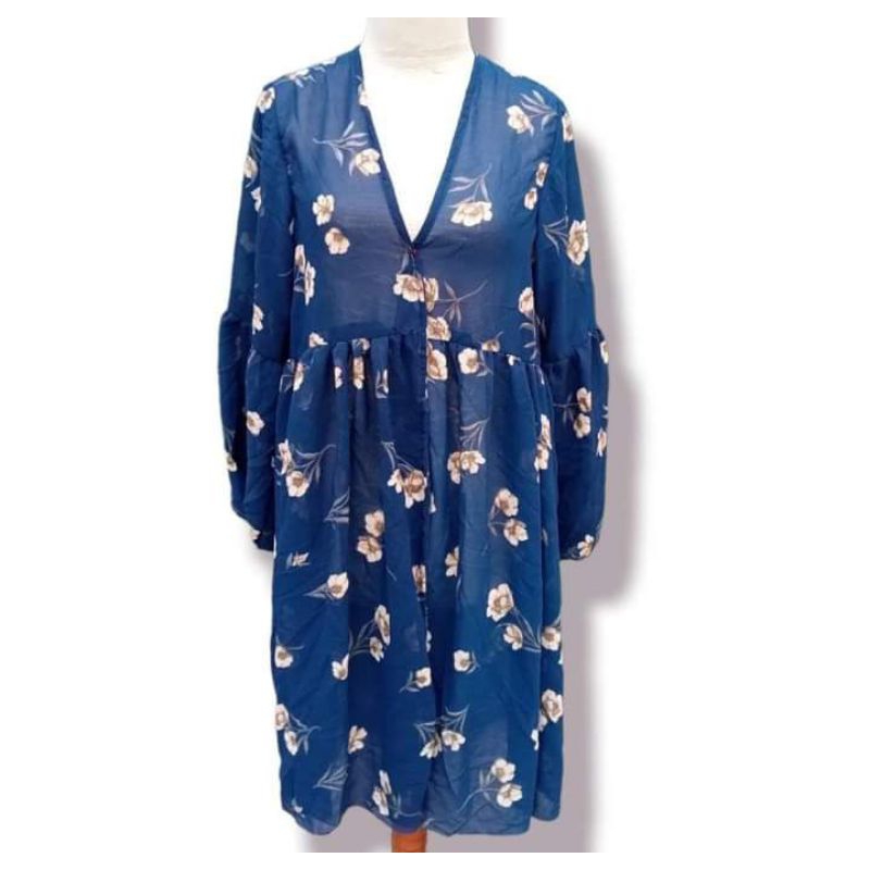 LONG OUTER KEKINIAN BAHAN CERUTY BABYDOL MOTIV BUNGA/CARDIGAN MOTIV BUNGA