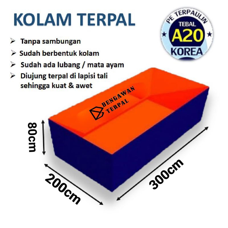 Terpal Kolam Terpal Ikan Kotak 300x200x80 / 200x300x80 / 3x2x08 / 2x3x08 Untuk Budidadya Ikan Lele ,