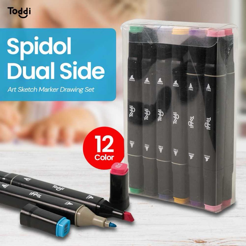 

Toddi Spidol Dual Side Art Sketch Marker Drawing Set 12 Color - T12