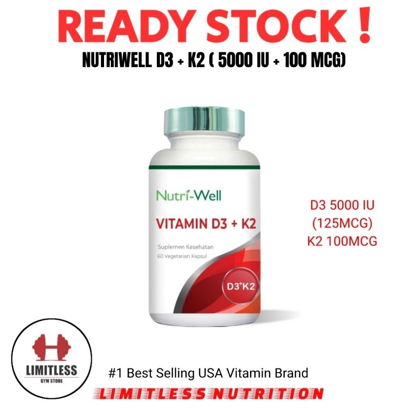 NUTRIWELL VITAMIN D3 5000 IU + K2 100 mcg - 60 TABLET