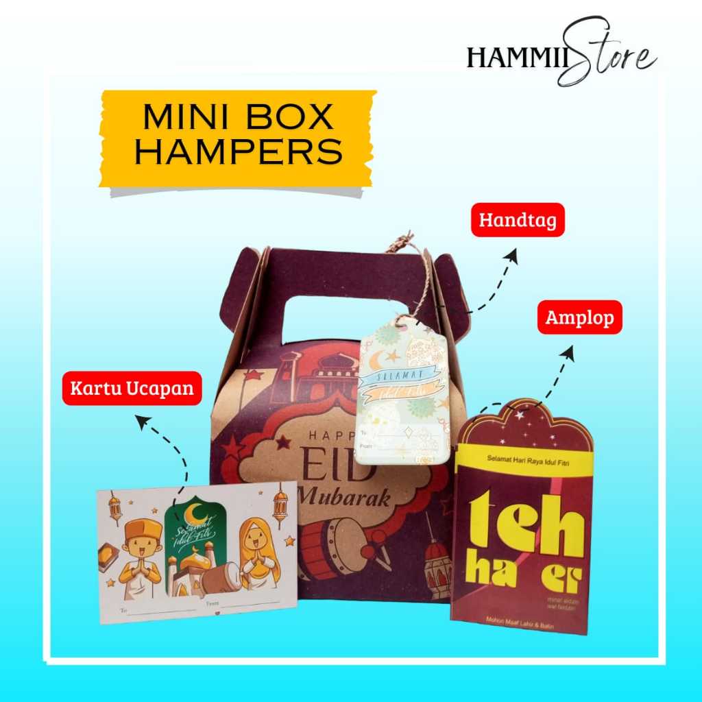 𝐇𝐚𝐦𝐦𝐢𝐢 - Paket Isi 20 Pcs Gable Box Hampers Mini Lebaran Hari Raya Idul Fitri Free Amplop Kartu Ucaan dan Hangtag