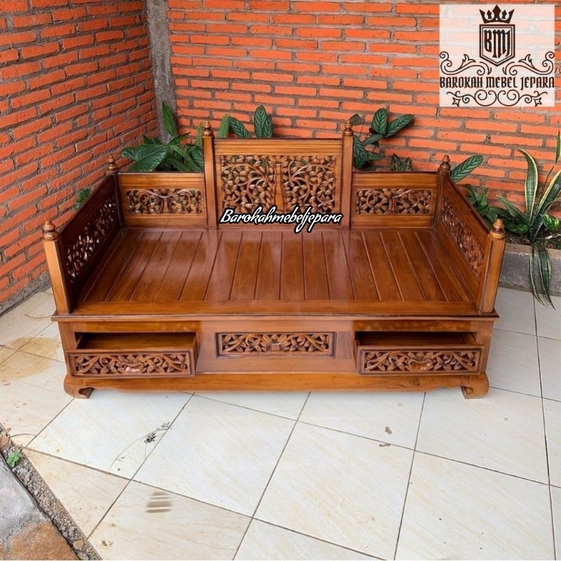 bangku bale bale jati 150cm , bangku single , kursi santai , bale bale kalpataru , bale bale jepara