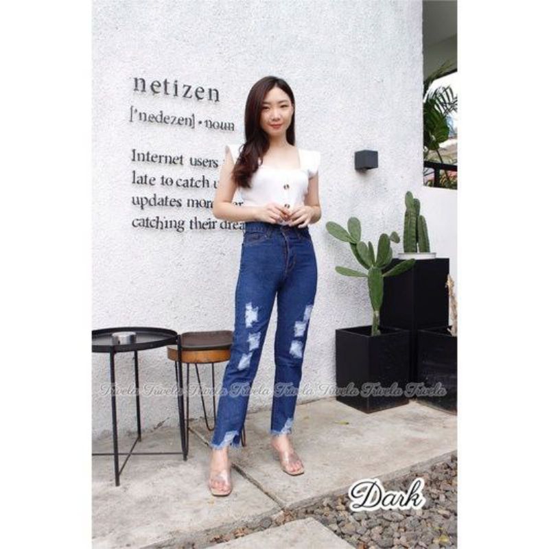 CELANA JEANS BF / JEANS WANITA RAWIS SOBEK