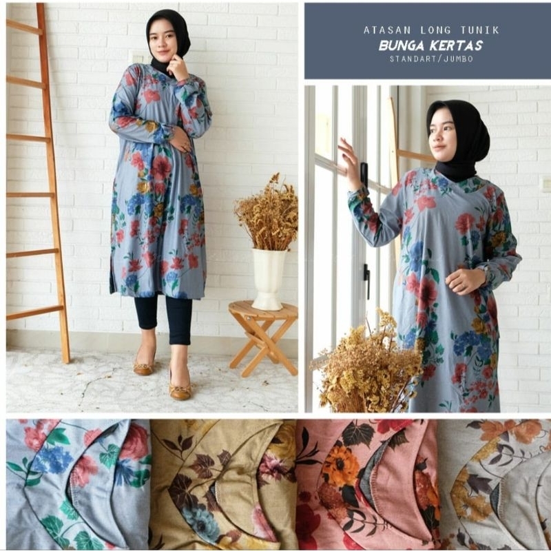 Long Tunik Motif Etnik Bahan Denim/ Calvin Jeans