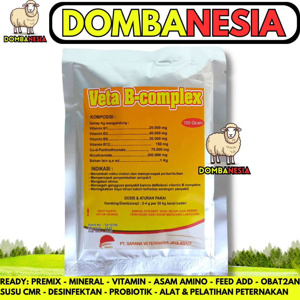 VETA B COMPLEX 100 GRAM - Multivitamin B Komplek Ternak Ruminansia Penambah Nafsu Makan Ternak Sapi 