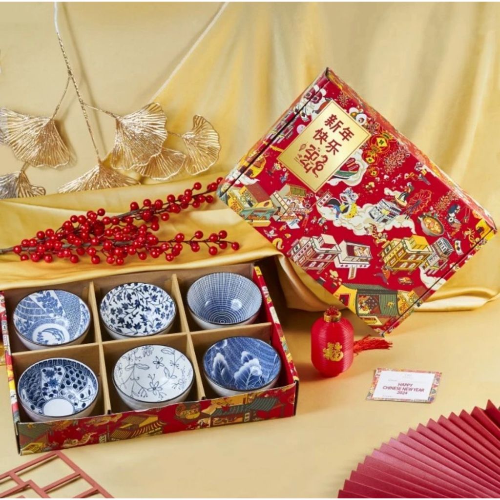 CNY Gift Box Japanese 6 Bowls | Mangkok Keramik Imlek