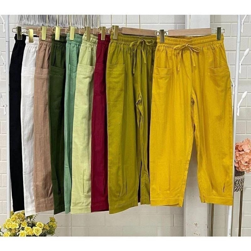 CELANA WANITA TERBARU 7/9 LINEN CRINKLE PREMIUM KOREAN PANTS