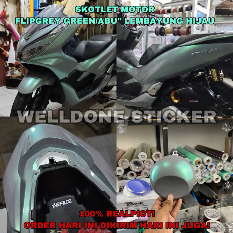 skotlet motor flip grey green stiker abu abu lembayung hijau kualitas premium
