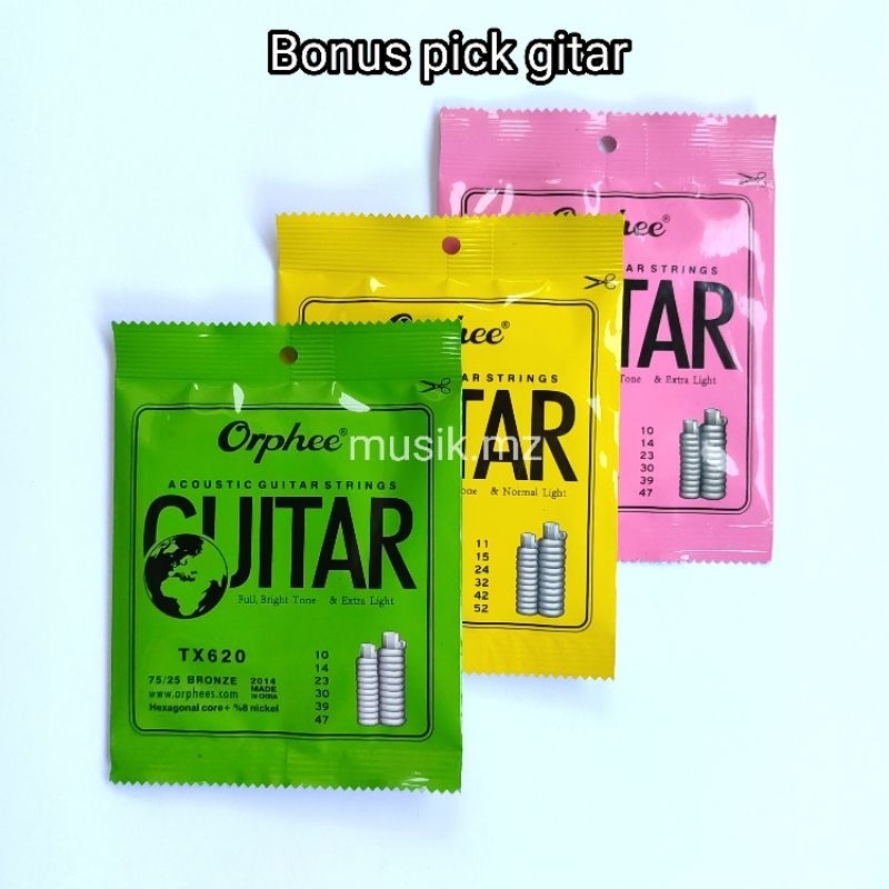 Promo Senar gitar akustik 1set Orphee bonus pick gitar Orphee TX620 TX620-C TX630