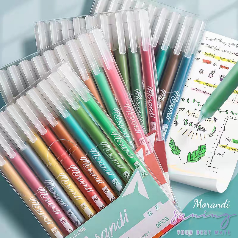 

Morandi art painting gel pen Pulpen Warna 9PCS/BOX-Suning Mall