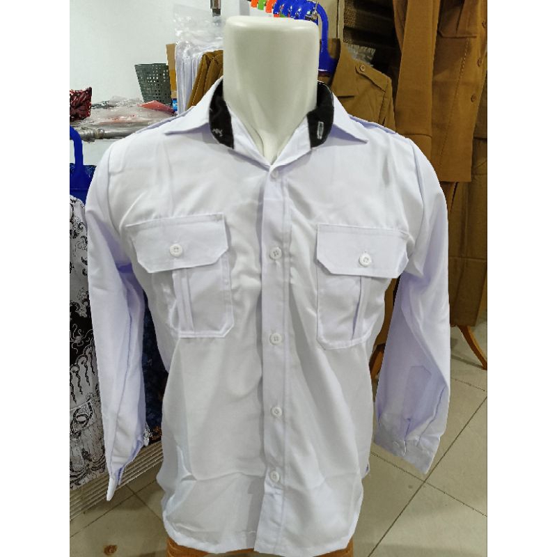 PDH KEMEJA Pria Lengan Panjang Leher Hitam