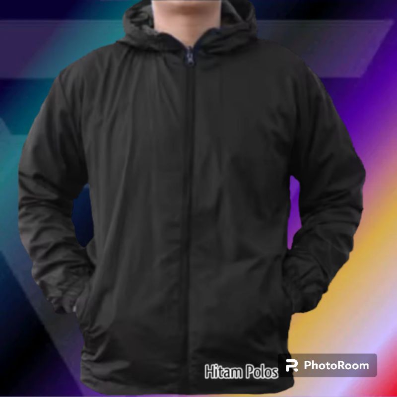jaket parasut Polos Hitam casual sport original Pria&wanita