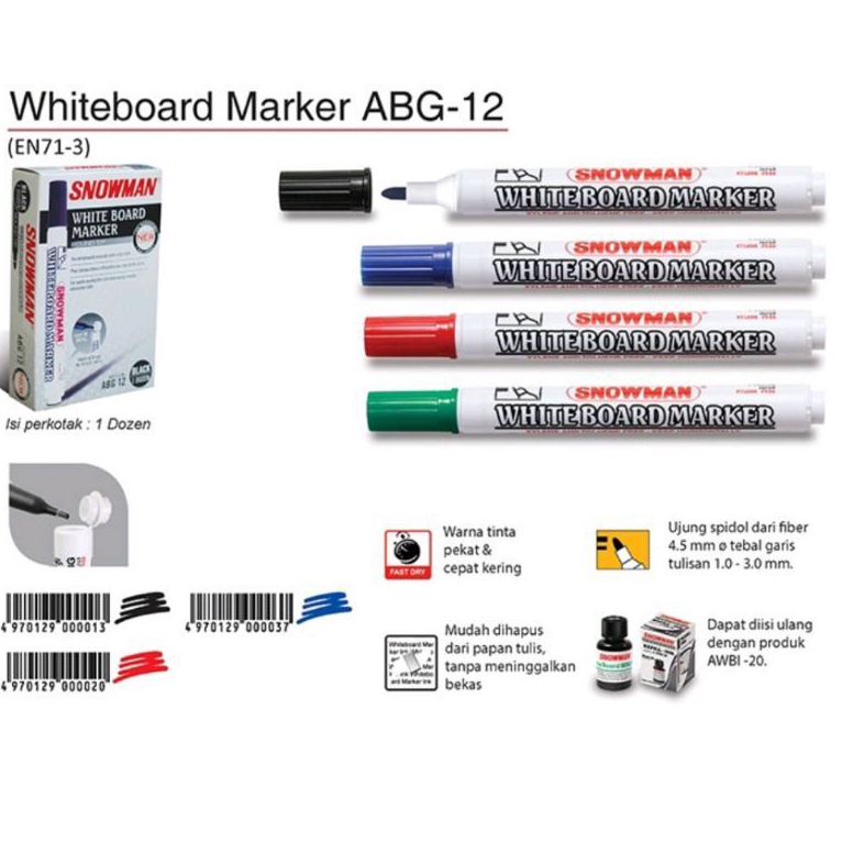 

Kirim sekarang Spidol Whiteboard Marker Snowman ABG 12 1pak12pcs EWC