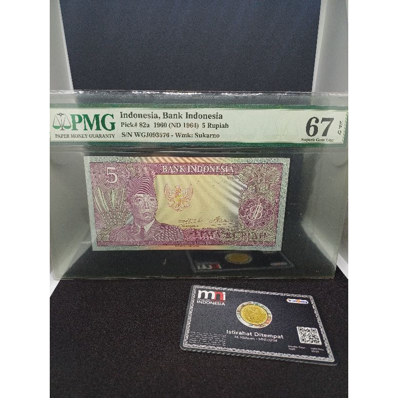 5 Rupiah Soekarno PMG 67