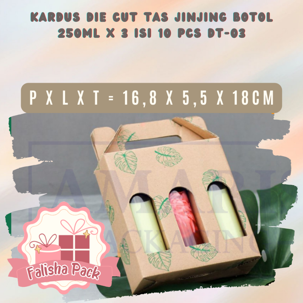 

Kardus Die Cut Tas Jinjing Botol 250ml x 3 Isi 10 Pcs DT-03